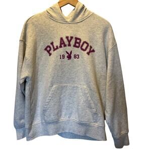 Playboy by Pacsun Womens Light Gray Cotton Long Sleeve Sweatshirts Hoodie Size S